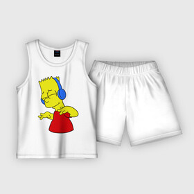 Детская пижама с шортами хлопок с принтом Барт в наушниках ,  |  | Тематика изображения на принте: bart | bart simpson | simpsons | барт в наушниках | барт симпсон | голова барта | симпсоны | симсоны