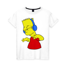 Женская футболка хлопок с принтом Барт в наушниках , 100% хлопок | прямой крой, круглый вырез горловины, длина до линии бедер, слегка спущенное плечо | bart | bart simpson | simpsons | барт в наушниках | барт симпсон | голова барта | симпсоны | симсоны
