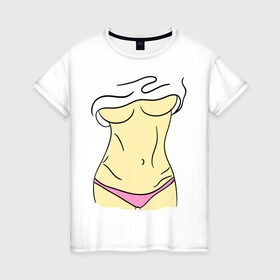 Женская футболка хлопок с принтом Женские прелести , 100% хлопок | прямой крой, круглый вырез горловины, длина до линии бедер, слегка спущенное плечо | голое тело | грудь | девушка | живот | пресс | тело | фигура