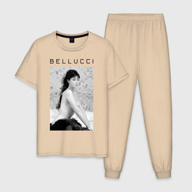 Мужская пижама хлопок с принтом Bellucci romantic , 100% хлопок | брюки и футболка прямого кроя, без карманов, на брюках мягкая резинка на поясе и по низу штанин
 | bellucci | monica belucci | беллуччи | беллуччи на кровати | моника беллуччи | обнаженная belucci