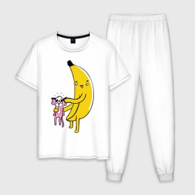 Мужская пижама хлопок с принтом Мстительный банан , 100% хлопок | брюки и футболка прямого кроя, без карманов, на брюках мягкая резинка на поясе и по низу штанин
 | bananes | мартышка | обезьяна | фрукты