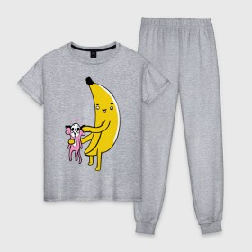 Женская пижама хлопок с принтом Мстительный банан , 100% хлопок | брюки и футболка прямого кроя, без карманов, на брюках мягкая резинка на поясе и по низу штанин | bananes | мартышка | обезьяна | фрукты