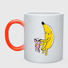 Кружка хамелеон с принтом Мстительный банан , керамика | меняет цвет при нагревании, емкость 330 мл | bananes | мартышка | обезьяна | фрукты