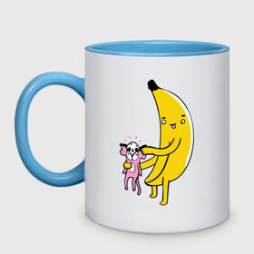 Кружка двухцветная с принтом Мстительный банан , керамика | объем — 330 мл, диаметр — 80 мм. Цветная ручка и кайма сверху, в некоторых цветах — вся внутренняя часть | Тематика изображения на принте: bananes | мартышка | обезьяна | фрукты