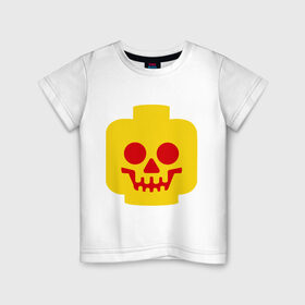 Детская футболка хлопок с принтом Страшная лего-рожица , 100% хлопок | круглый вырез горловины, полуприлегающий силуэт, длина до линии бедер | Тематика изображения на принте: голова | конструктор | лего | светящиеся