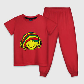 Детская пижама хлопок с принтом Cмайл-растаман , 100% хлопок |  брюки и футболка прямого кроя, без карманов, на брюках мягкая резинка на поясе и по низу штанин
 | дреды | настроение | позитив | раста | смайлик | улыбка