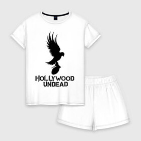 Женская пижама с шортиками хлопок с принтом Hollywood Undead , 100% хлопок | футболка прямого кроя, шорты свободные с широкой мягкой резинкой | hollywood undead | undead | птица с гранатой | рок реп группа hollywood undead