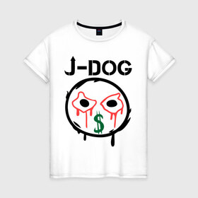 Женская футболка хлопок с принтом J-Dog (HU) , 100% хлопок | прямой крой, круглый вырез горловины, длина до линии бедер, слегка спущенное плечо | hollywood undead | j dog | дже док | рок реп группа