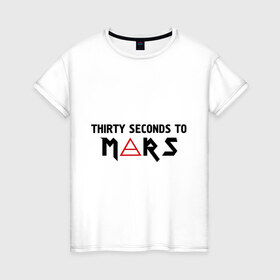 Женская футболка хлопок с принтом 30 Seconds To Mars (30 секунд до марса) , 100% хлопок | прямой крой, круглый вырез горловины, длина до линии бедер, слегка спущенное плечо | 30 seconds | 30 seconds to mars | 30 секунд до марса | панк | рок | рок энд ролл