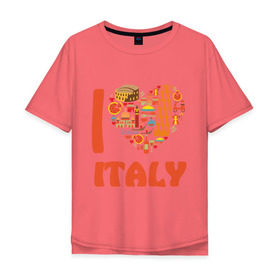 Мужская футболка хлопок Oversize с принтом Я люблю Италию , 100% хлопок | свободный крой, круглый ворот, “спинка” длиннее передней части | башня пейзанская | италия | колизей | пицца | я люблю италию