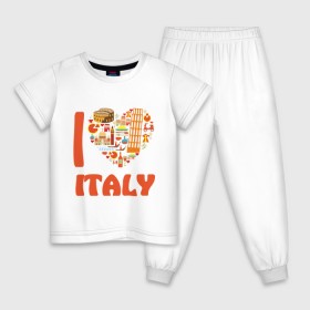Детская пижама хлопок с принтом Я люблю Италию , 100% хлопок |  брюки и футболка прямого кроя, без карманов, на брюках мягкая резинка на поясе и по низу штанин
 | башня пейзанская | италия | колизей | пицца | я люблю италию