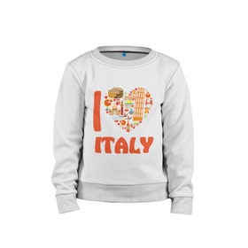 Детский свитшот хлопок с принтом Я люблю Италию , 100% хлопок | круглый вырез горловины, эластичные манжеты, пояс и воротник | Тематика изображения на принте: башня пейзанская | италия | колизей | пицца | я люблю италию