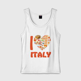 Женская майка хлопок с принтом Я люблю Италию , 95% хлопок, 5% эластан |  | Тематика изображения на принте: башня пейзанская | италия | колизей | пицца | я люблю италию