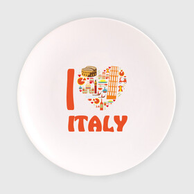 Тарелка с принтом Я люблю Италию , фарфор | диаметр - 210 мм
диаметр для нанесения принта - 120 мм | Тематика изображения на принте: башня пейзанская | италия | колизей | пицца | я люблю италию