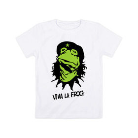 Детская футболка хлопок с принтом Viva la Frog , 100% хлопок | круглый вырез горловины, полуприлегающий силуэт, длина до линии бедер | frog | viva la frog | viva лягушка | лягушка | лягушка чегевара