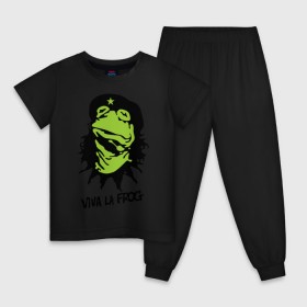 Детская пижама хлопок с принтом Viva la Frog , 100% хлопок |  брюки и футболка прямого кроя, без карманов, на брюках мягкая резинка на поясе и по низу штанин
 | frog | viva la frog | viva лягушка | лягушка | лягушка чегевара