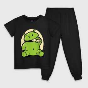 Детская пижама хлопок с принтом Андроид кушает батарейку , 100% хлопок |  брюки и футболка прямого кроя, без карманов, на брюках мягкая резинка на поясе и по низу штанин
 | adnroid | андроид | андроид кушает батарейку | андройд