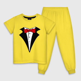 Детская пижама хлопок с принтом Смокинг и красная бабочка , 100% хлопок |  брюки и футболка прямого кроя, без карманов, на брюках мягкая резинка на поясе и по низу штанин
 | смокинг