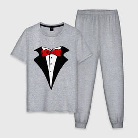 Мужская пижама хлопок с принтом Смокинг и красная бабочка , 100% хлопок | брюки и футболка прямого кроя, без карманов, на брюках мягкая резинка на поясе и по низу штанин
 | смокинг