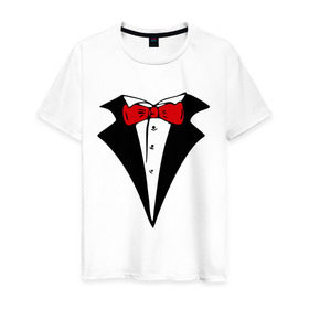 Мужская футболка хлопок с принтом Смокинг и красная бабочка , 100% хлопок | прямой крой, круглый вырез горловины, длина до линии бедер, слегка спущенное плечо. | Тематика изображения на принте: смокинг