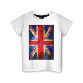 Детская футболка хлопок с принтом Флаг Британии в цветах , 100% хлопок | круглый вырез горловины, полуприлегающий силуэт, длина до линии бедер | Тематика изображения на принте: англия | британский флаг | великобритания | флаг великобритании