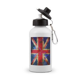 Бутылка спортивная с принтом Флаг Британии в цветах , металл | емкость — 500 мл, в комплекте две пластиковые крышки и карабин для крепления | Тематика изображения на принте: англия | британский флаг | великобритания | флаг великобритании