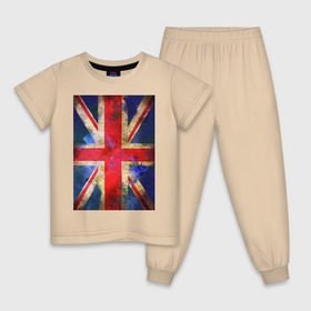 Детская пижама хлопок с принтом Флаг Британии в цветах , 100% хлопок |  брюки и футболка прямого кроя, без карманов, на брюках мягкая резинка на поясе и по низу штанин
 | англия | британский флаг | великобритания | флаг великобритании
