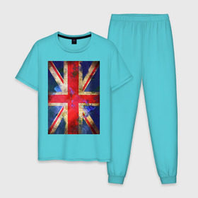 Мужская пижама хлопок с принтом Флаг Британии в цветах , 100% хлопок | брюки и футболка прямого кроя, без карманов, на брюках мягкая резинка на поясе и по низу штанин
 | англия | британский флаг | великобритания | флаг великобритании