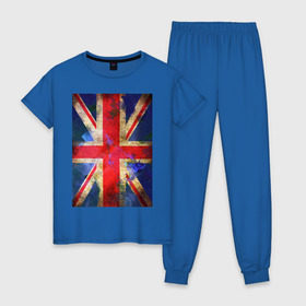 Женская пижама хлопок с принтом Флаг Британии в цветах , 100% хлопок | брюки и футболка прямого кроя, без карманов, на брюках мягкая резинка на поясе и по низу штанин | англия | британский флаг | великобритания | флаг великобритании