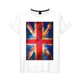Женская футболка хлопок с принтом Флаг Британии в цветах , 100% хлопок | прямой крой, круглый вырез горловины, длина до линии бедер, слегка спущенное плечо | англия | британский флаг | великобритания | флаг великобритании