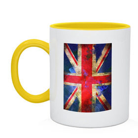 Кружка двухцветная с принтом Флаг Британии в цветах , керамика | объем — 330 мл, диаметр — 80 мм. Цветная ручка и кайма сверху, в некоторых цветах — вся внутренняя часть | англия | британский флаг | великобритания | флаг великобритании