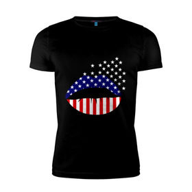 Мужская футболка премиум с принтом Американские губы , 92% хлопок, 8% лайкра | приталенный силуэт, круглый вырез ворота, длина до линии бедра, короткий рукав | американский флаг | губы | флаг америки | флаг сша