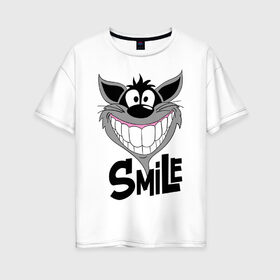 Женская футболка хлопок Oversize с принтом Улыбка Smile , 100% хлопок | свободный крой, круглый ворот, спущенный рукав, длина до линии бедер
 | smile | волк | смайл | смайлик | улыбка