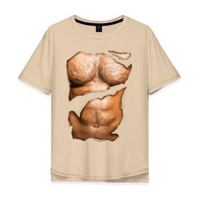 Мужская футболка хлопок Oversize с принтом Мужской пресс , 100% хлопок | свободный крой, круглый ворот, “спинка” длиннее передней части | Тематика изображения на принте: body | волосатая грудь | волосатое тело | мужское тело | тело | торс