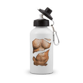 Бутылка спортивная с принтом Мужской пресс , металл | емкость — 500 мл, в комплекте две пластиковые крышки и карабин для крепления | body | волосатая грудь | волосатое тело | мужское тело | тело | торс