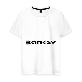 Мужская футболка хлопок с принтом Banksy logo , 100% хлопок | прямой крой, круглый вырез горловины, длина до линии бедер, слегка спущенное плечо. | 