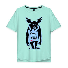 Мужская футболка хлопок Oversize с принтом Keep it real. Banksy , 100% хлопок | свободный крой, круглый ворот, “спинка” длиннее передней части | banksy | бенкси | бэнкси | графити | граффити | обезьяна | стрит арт | стритарт
