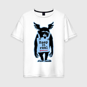 Женская футболка хлопок Oversize с принтом Keep it real Banksy , 100% хлопок | свободный крой, круглый ворот, спущенный рукав, длина до линии бедер
 | banksy | бенкси | бэнкси | графити | граффити | обезьяна | стрит арт | стритарт