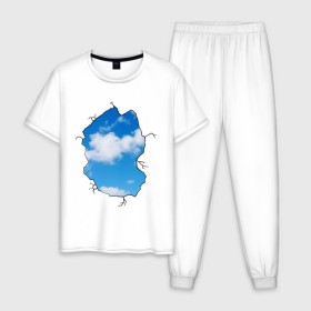 Мужская пижама хлопок с принтом Небо. Бэнкси , 100% хлопок | брюки и футболка прямого кроя, без карманов, на брюках мягкая резинка на поясе и по низу штанин
 | banksy | бенкси | бэнкси | графити | граффити | небо | облака | облако | стрит арт | стритарт