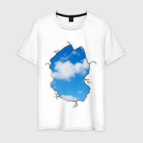 Мужская футболка хлопок с принтом Небо. Бэнкси , 100% хлопок | прямой крой, круглый вырез горловины, длина до линии бедер, слегка спущенное плечо. | banksy | бенкси | бэнкси | графити | граффити | небо | облака | облако | стрит арт | стритарт
