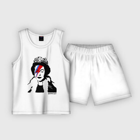 Детская пижама с шортами хлопок с принтом Елизавета вторая ,  |  | Тематика изображения на принте: banksy | английская королева | англия | бенкси | бэнкси | великобритания | графити | граффити | королева | стрит арт | стритарт