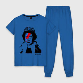 Женская пижама хлопок с принтом Елизавета вторая , 100% хлопок | брюки и футболка прямого кроя, без карманов, на брюках мягкая резинка на поясе и по низу штанин | banksy | английская королева | англия | бенкси | бэнкси | великобритания | графити | граффити | королева | стрит арт | стритарт