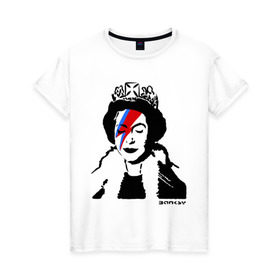 Женская футболка хлопок с принтом Елизавета вторая , 100% хлопок | прямой крой, круглый вырез горловины, длина до линии бедер, слегка спущенное плечо | banksy | английская королева | англия | бенкси | бэнкси | великобритания | графити | граффити | королева | стрит арт | стритарт