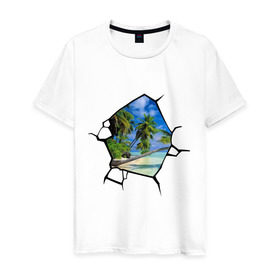Мужская футболка хлопок с принтом Окошко в рай , 100% хлопок | прямой крой, круглый вырез горловины, длина до линии бедер, слегка спущенное плечо. | banksy | бенкси | бэнкси | графити | граффити | окно | рай | стрит арт | стритарт