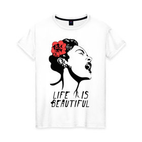 Женская футболка хлопок с принтом Life is beautiful , 100% хлопок | прямой крой, круглый вырез горловины, длина до линии бедер, слегка спущенное плечо | banksy | бенкси | бэнкси | графити | граффити | жизнь прекрасна | стрит арт | стритарт
