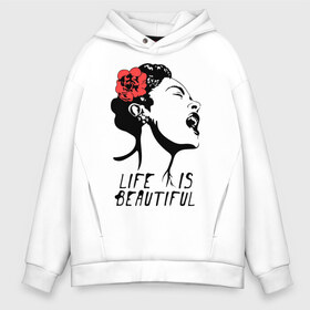 Мужское худи Oversize хлопок с принтом Life is beautiful , френч-терри — 70% хлопок, 30% полиэстер. Мягкий теплый начес внутри —100% хлопок | боковые карманы, эластичные манжеты и нижняя кромка, капюшон на магнитной кнопке | Тематика изображения на принте: banksy | бенкси | бэнкси | графити | граффити | жизнь прекрасна | стрит арт | стритарт