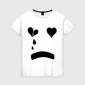 Женская футболка хлопок с принтом Sad smile , 100% хлопок | прямой крой, круглый вырез горловины, длина до линии бедер, слегка спущенное плечо | smile | грустный смайлик | сердце | смайл | смайлик