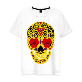 Мужская футболка хлопок с принтом Flower Skull , 100% хлопок | прямой крой, круглый вырез горловины, длина до линии бедер, слегка спущенное плечо. | skull | цветочный орнамент | цветы | череп | черепа