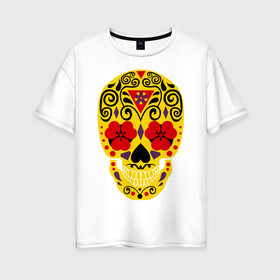 Женская футболка хлопок Oversize с принтом Flower Skull , 100% хлопок | свободный крой, круглый ворот, спущенный рукав, длина до линии бедер
 | skull | цветочный орнамент | цветы | череп | черепа