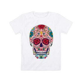 Детская футболка хлопок с принтом Oldschool skull , 100% хлопок | круглый вырез горловины, полуприлегающий силуэт, длина до линии бедер | oldschool | skull | олд скул | олдскул | цветочный орнамент | цветы | череп | черепа